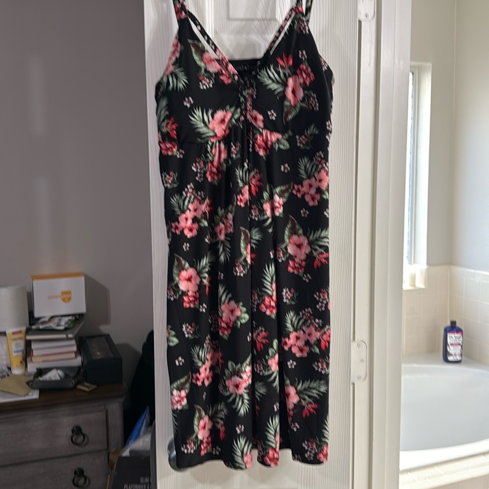 Black dress with pink and green floral details. Juniors size XXL